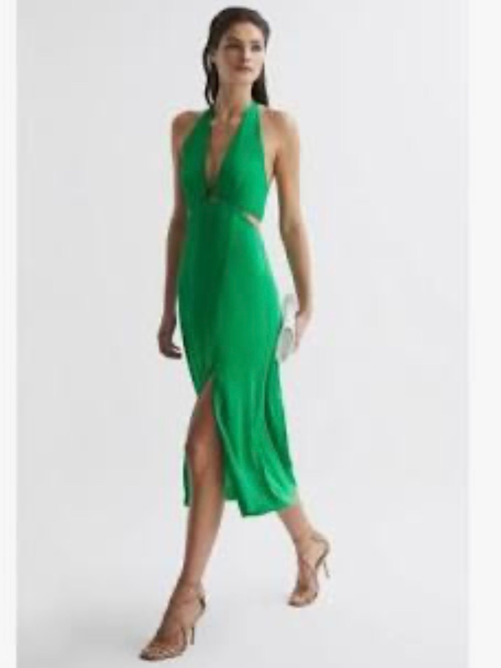 Reiss Emerald Maia Halter Neck Midi Dress with Side Cutout